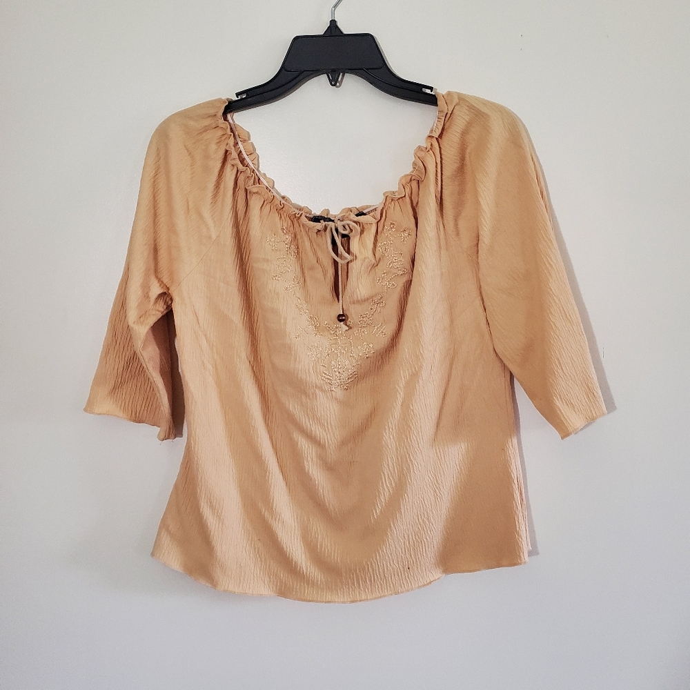 Vintage Route 66 Stretch Goldenrod Embroidered Dainty Top Y2K Era Size Large